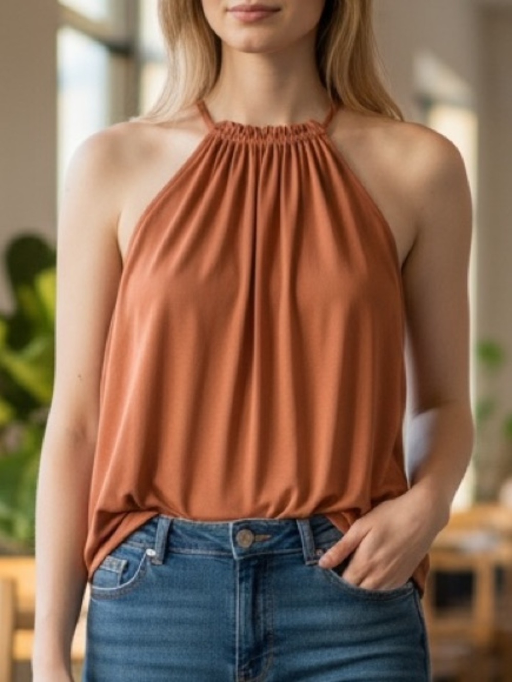 Green Envelope Women's Halter Tank in Rust